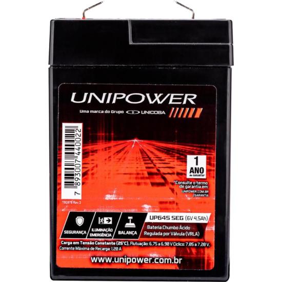 Bateria Estacionária Selada 6V 4,5Ah VRLA UP645SEG Unipower por 55,00 à vista no boleto/pix ou parcele em até 2x sem juros. Compre na loja Mundomax!