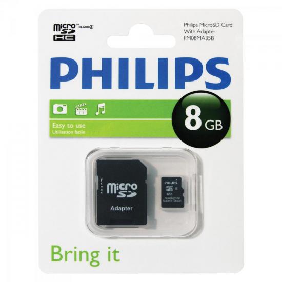 Cartão de Memória C/Adaptador MicroSDHC Classe 4 8GB PHILIPS por 0,00 à vista no boleto/pix ou parcele em até 1x sem juros. Compre na loja Mundomax!