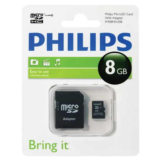 Cartão de Memória C/Adaptador MicroSDHC Classe 4 8GB PHILIPS (47577)