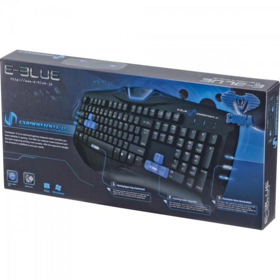 Teclado Gamer USB Cobra Combatant X Preto/Azul E-BLUE por 0,00 à vista no boleto/pix ou parcele em até 1x sem juros. Compre na loja Mundomax!