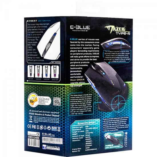 Mouse Gamer USB 2400DPI Mazer Type-R Preto E-BLUE por 0,00 à vista no boleto/pix ou parcele em até 1x sem juros. Compre na loja Mundomax!