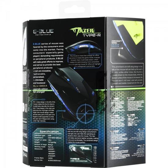 Mouse Gamer USB 2400DPI Mazer Type-R Preto E-BLUE por 0,00 à vista no boleto/pix ou parcele em até 1x sem juros. Compre na loja Mundomax!