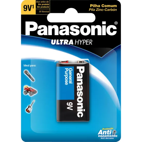 Bateria Zinco 9V 6F22UPT/1B PANASONIC (Cartela com 1 Unid.) por 0,00 à vista no boleto/pix ou parcele em até 1x sem juros. Compre na loja Mundomax!
