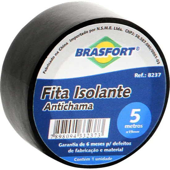 Fita Isolante Antichama 19mmx5m Preta Brasfort (embalagem com 10 uni.) (48113)