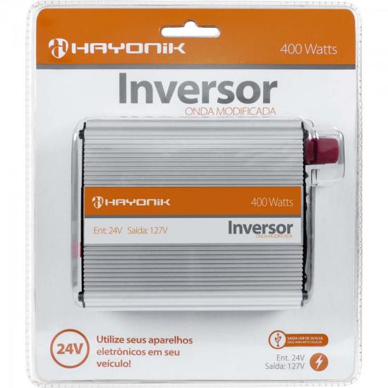 Inversor Onda Modificada 24VDC/127V USB 400W HAYONIK por 0,00 à vista no boleto/pix ou parcele em até 1x sem juros. Compre na loja Mundomax!