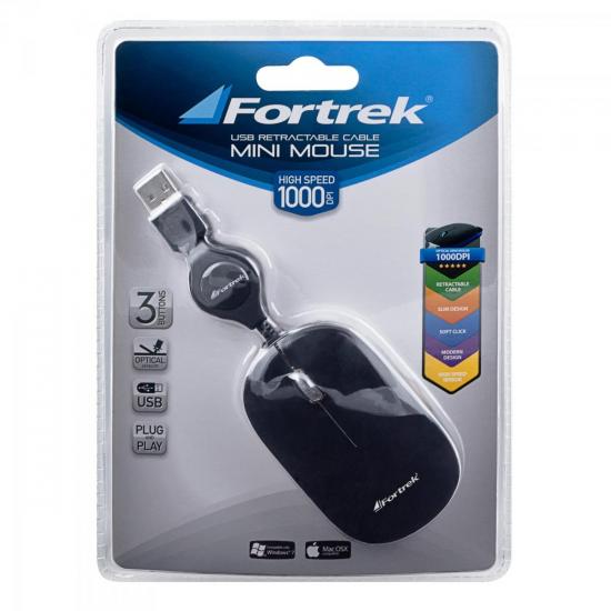 Mouse Retrátil USB MM-302BK Preto FORTREK por 0,00 à vista no boleto/pix ou parcele em até 1x sem juros. Compre na loja Mundomax!