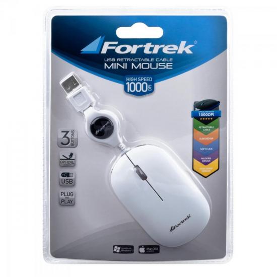 Mouse Retrátil USB MM-302WH Branco FORTREK por 0,00 à vista no boleto/pix ou parcele em até 1x sem juros. Compre na loja Mundomax!