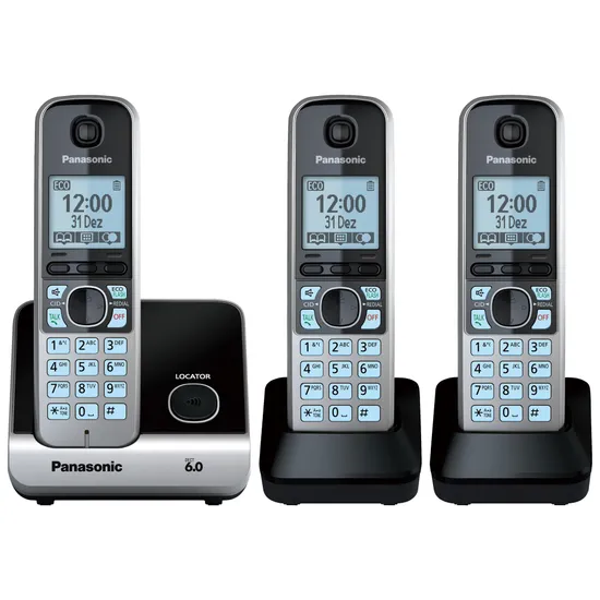 Telefone Sem Fio Com Base e 2 Ramais Panasonic KX-TG6713LBB Preto (49128)