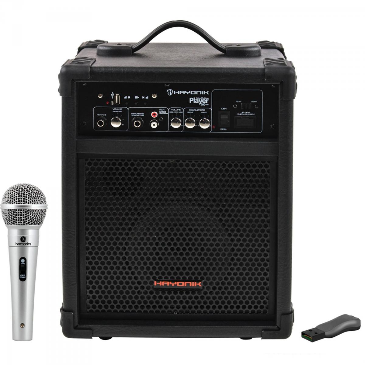 Kit Caixa Multiuso Player 200 USB 30W HAYONIK + Acessórios - Mundomax
