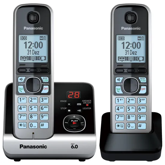 Telefone Sem Fio Com Base e Ramal Panasonic KX-TG6722 Preto/Prata (49410)