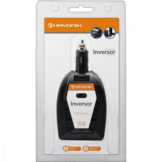 Inversor de Onda Modificada 12VDC/127V USB 150W HAYONIK por 0,00 à vista no boleto/pix ou parcele em até 1x sem juros. Compre na loja Mundomax!