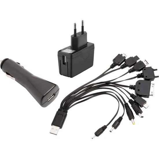 Multi Carregador USB 10 em 1 com Adaptador de Parede + Veicular + Cabos (50340)