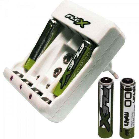 Carregador de Pilhas AA/AAA/9V Bivolt FXC13 FLEX por 0,00 à vista no boleto/pix ou parcele em até 1x sem juros. Compre na loja Mundomax!