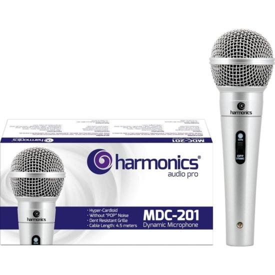 Microfone Dinâmico Supercardióide Cabo 4,5m MDC201 Prata HARMONICS (51006)