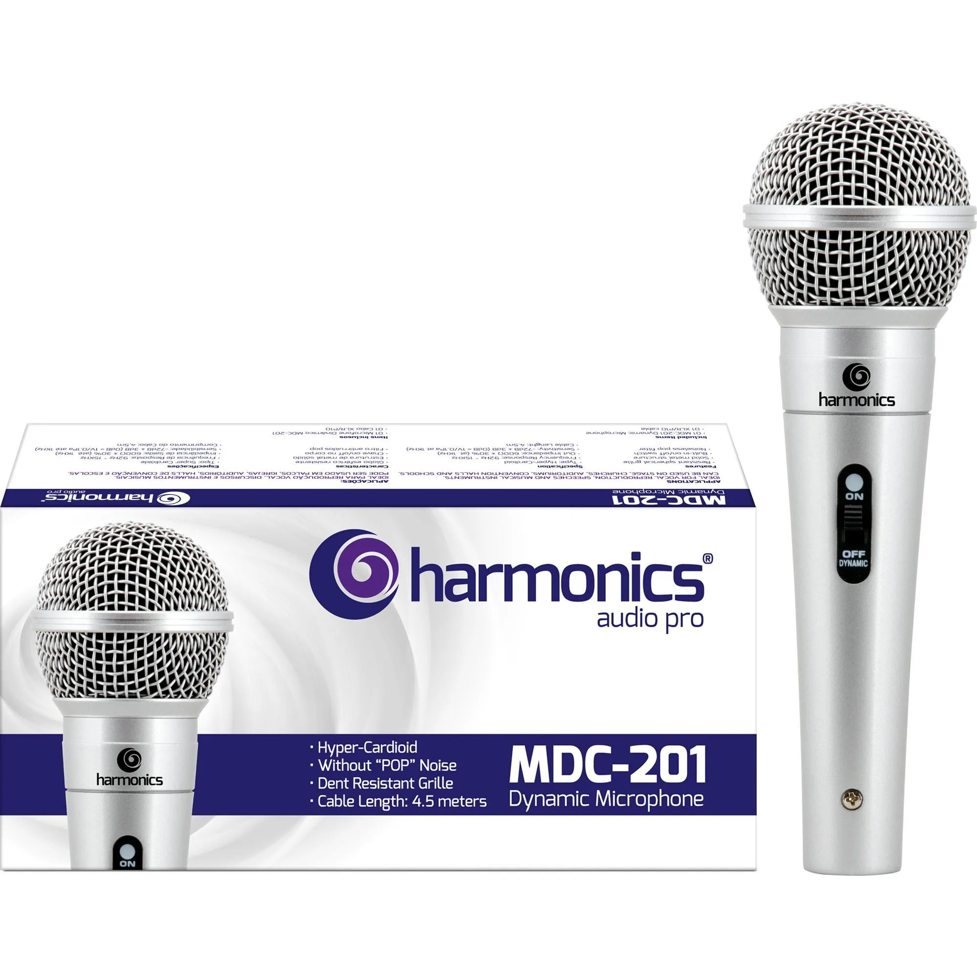 Microfone Harmonics MDC201 Dinâmico Supercardióido Prata (51006)