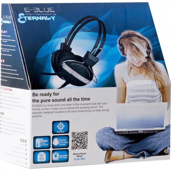 Headset Eternal-Y Preto E-BLUE por 0,00 à vista no boleto/pix ou parcele em até 1x sem juros. Compre na loja Mundomax!