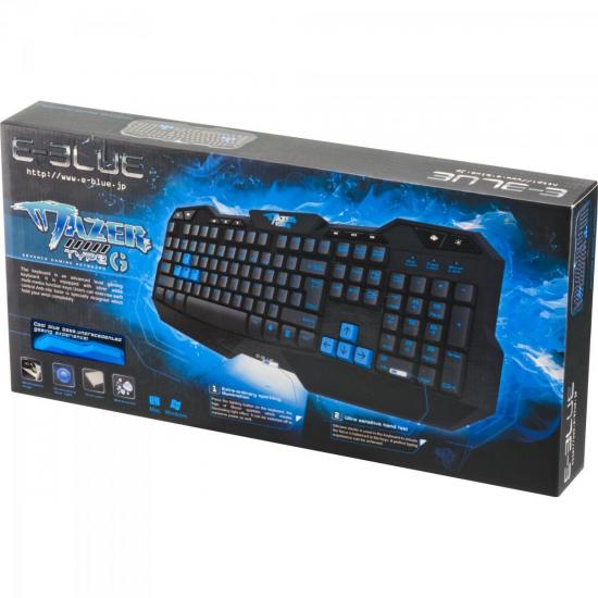 Teclado Gamer USB MAZER TYPE-G Preto/Azul E-BLUE por 0,00 à vista no boleto/pix ou parcele em até 1x sem juros. Compre na loja Mundomax!