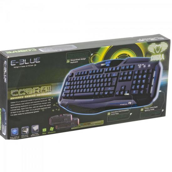 Teclado Gamer USB COBRA II Preto/Azul E-BLUE por 0,00 à vista no boleto/pix ou parcele em até 1x sem juros. Compre na loja Mundomax!