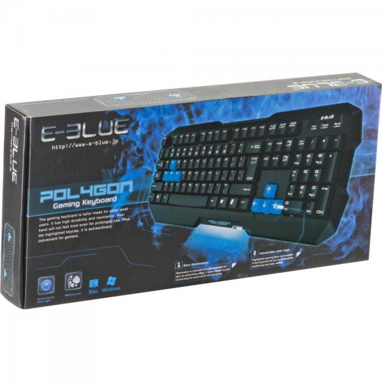 Teclado Gamer USB Polygon Preto E-BLUE por 0,00 à vista no boleto/pix ou parcele em até 1x sem juros. Compre na loja Mundomax!