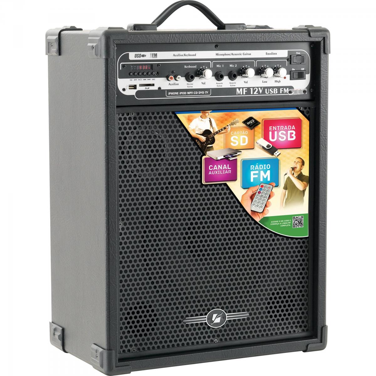 Caixa Amplificadora MF12V USB Preto FRAHM - Mundomax