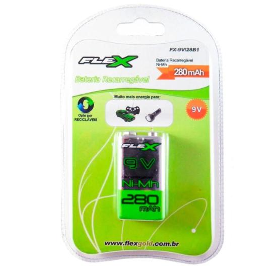 Bateria Recarregável 9V 280mAh (C/1 Bateria) Flex por 44,99 à vista no boleto/pix ou parcele em até 1x sem juros. Compre na loja Mundomax!