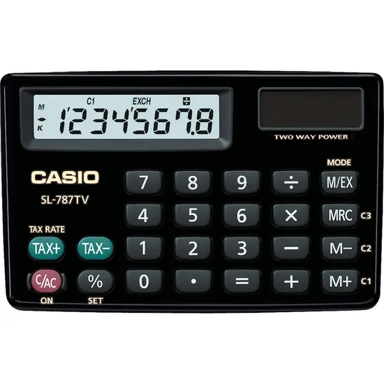 Calculadora de Bolso Horizontal 8 Dígitos SL787TV Preta CASIO por 0,00 à vista no boleto/pix ou parcele em até 1x sem juros. Compre na loja Mundomax!