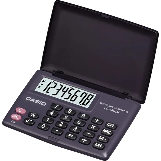 Calculadora de Bolso 8 Dígitos LC160LV Preta CASIO por 0,00 à vista no boleto/pix ou parcele em até 1x sem juros. Compre na loja Mundomax!