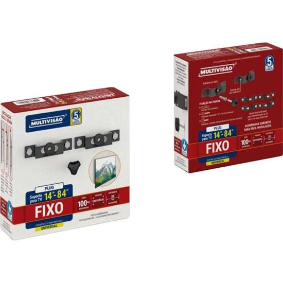 Suporte Fixo TV 14\"-84\" Plug Preto Multivisão por 15,99 à vista no boleto/pix ou parcele em até 1x sem juros. Compre na loja Mundomax!