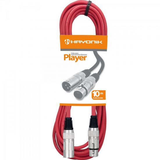 Cabo para Microfone XLR(F) X XLR(M) 10m PLAYER Vermelho HAYONIK (54408)