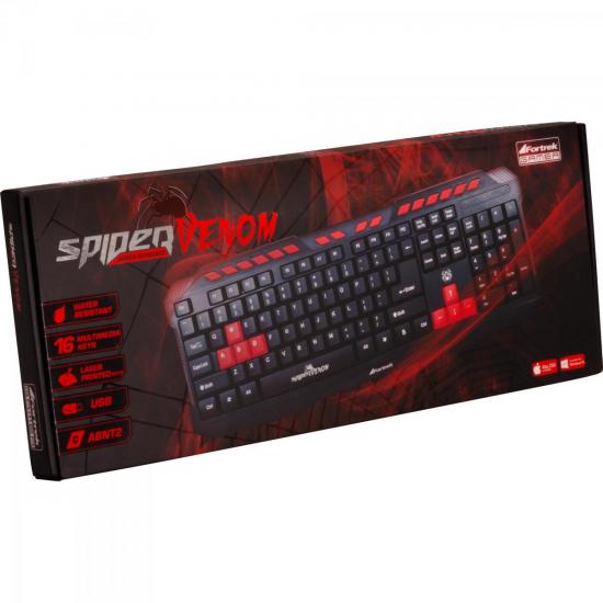 Teclado Gamer Multimídia USB SPIDER VENOM GK703 Preto FORTREK por 0,00 à vista no boleto/pix ou parcele em até 1x sem juros. Compre na loja Mundomax!