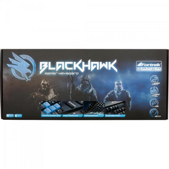 Teclado Gamer Multimídia BLACK HAWK GK-702 Preto/Azul FORTREK por 74,90 à vista no boleto/pix ou parcele em até 2x sem juros. Compre na loja Mundomax!