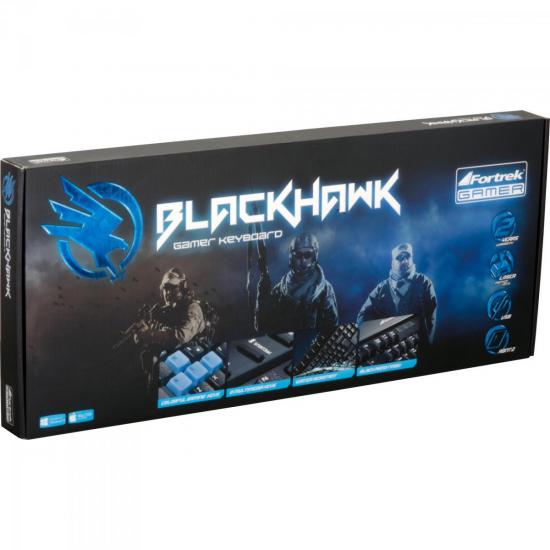 Teclado Gamer Multimídia BLACK HAWK GK-702 Preto/Azul FORTREK por 74,90 à vista no boleto/pix ou parcele em até 2x sem juros. Compre na loja Mundomax!