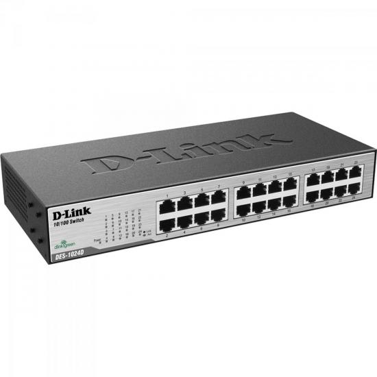 Switch Fast 24 Portas 100Mbps DES-1024D Preto D-LINK por 326,90 à vista no boleto/pix ou parcele em até 10x sem juros. Compre na loja Mundomax!