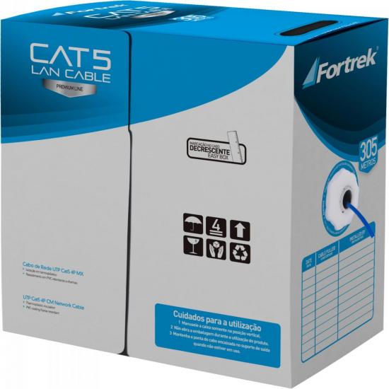 Cabo de Rede CAT5 CAT-102/305BL Azul FORTREK por 0,00 à vista no boleto/pix ou parcele em até 1x sem juros. Compre na loja Mundomax!