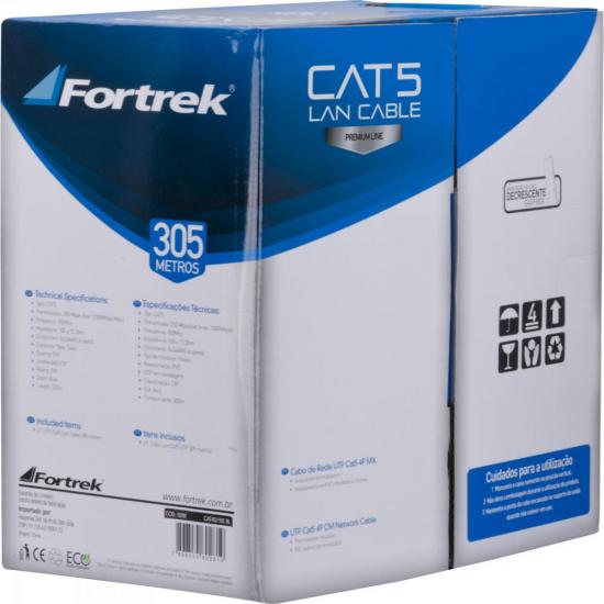 Cabo de Rede CAT5 CAT-102/305BL Azul FORTREK por 0,00 à vista no boleto/pix ou parcele em até 1x sem juros. Compre na loja Mundomax!