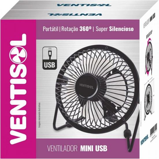 Ventilador de Mesa 15cm MINI USB Preto VENTISOL por 0,00 à vista no boleto/pix ou parcele em até 1x sem juros. Compre na loja Mundomax!