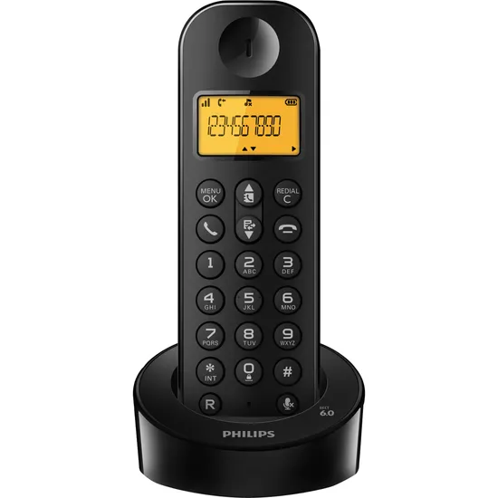 Telefone sem Fio com Identificador de chamadas D1201B/BR Preto PHILIPS (55557)