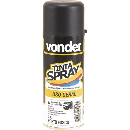 Tinta Spray USO GERAL 200ml Preto Fosco VONDER (55902)