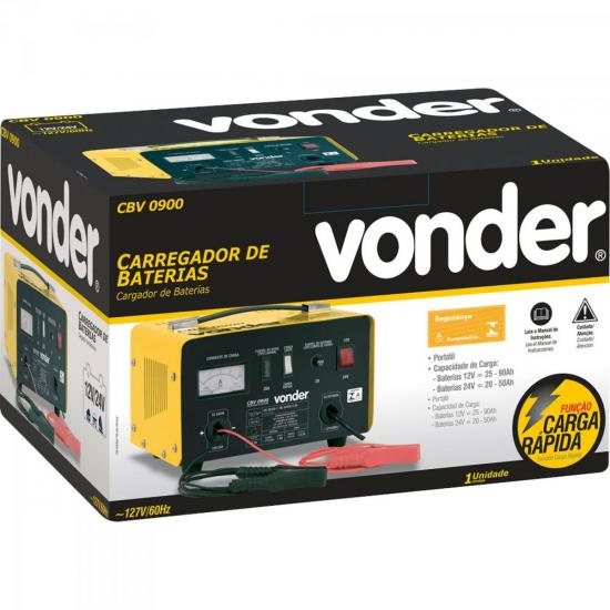Carregador de Bateria 220V CBV0900 Amarela e Preta VONDER por 0,00 à vista no boleto/pix ou parcele em até 1x sem juros. Compre na loja Mundomax!