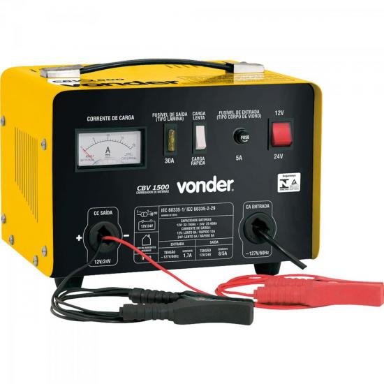 Carregador de Bateria 220V CBV1500 Amarelo e Preto VONDER por 0,00 à vista no boleto/pix ou parcele em até 1x sem juros. Compre na loja Mundomax!