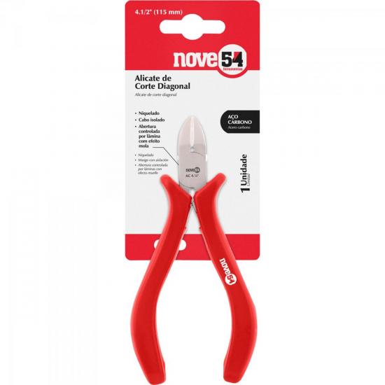 Alicate de Corte Diagonal Niquelado 4 1/2 AC Vermelho NOVE54 por 0,00 à vista no boleto/pix ou parcele em até 1x sem juros. Compre na loja Mundomax!