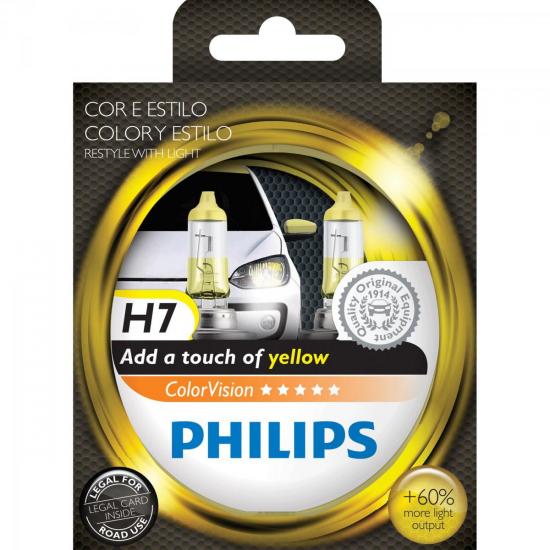 Lâmpada COLORVISION H7 55W 12V 60% Mais Luz Amarela por 0,00 à vista no boleto/pix ou parcele em até 1x sem juros. Compre na loja Mundomax!