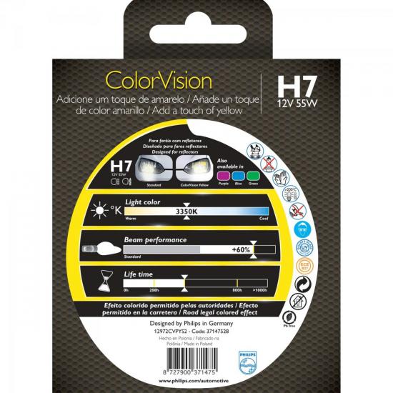Lâmpada COLORVISION H7 55W 12V 60% Mais Luz Amarela por 0,00 à vista no boleto/pix ou parcele em até 1x sem juros. Compre na loja Mundomax!