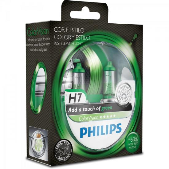 Lâmpada COLORVISION H7 55W 12V 60% Mais Luz Verde PHILIPS por 0,00 à vista no boleto/pix ou parcele em até 1x sem juros. Compre na loja Mundomax!