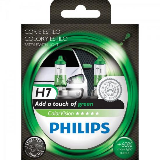 Lâmpada COLORVISION H7 55W 12V 60% Mais Luz Verde PHILIPS por 0,00 à vista no boleto/pix ou parcele em até 1x sem juros. Compre na loja Mundomax!