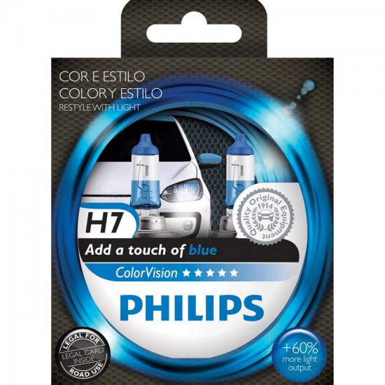 Lâmpada COLORVISION H7 55W 12V 60% Mais Luz Azul por 0,00 à vista no boleto/pix ou parcele em até 1x sem juros. Compre na loja Mundomax!