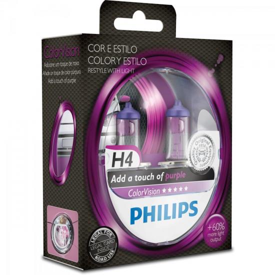 Lâmpada COLORVISION H4 55W 12V 60% Mais Luz Lilas por 0,00 à vista no boleto/pix ou parcele em até 1x sem juros. Compre na loja Mundomax!