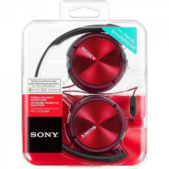 Fone de Ouvido com Microfone MDR-ZX310AP Preto/Vermelho SONY por 0,00 à vista no boleto/pix ou parcele em até 1x sem juros. Compre na loja Mundomax!