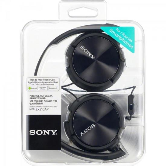 Fone de Ouvido com Microfone MDR-ZX310AP Preto SONY por 0,00 à vista no boleto/pix ou parcele em até 1x sem juros. Compre na loja Mundomax!