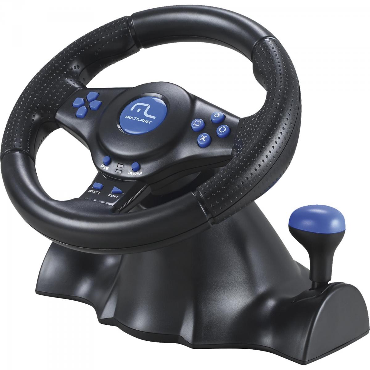 Volante 3 em 1 PS3/PS2/PC com Marcha Acoplada JS073 Preto e Azul